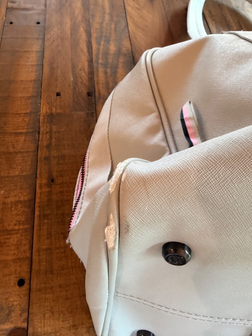 Lululemon Om For One Bag Cream Pink Plaid Lined Gym Tote Travel Bag - Picture 13 of 14